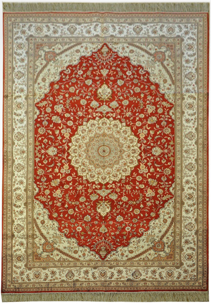 6 x 9 Handmade Silk Rug Traditional Tabriz Classic Medallion #PIX-27546
