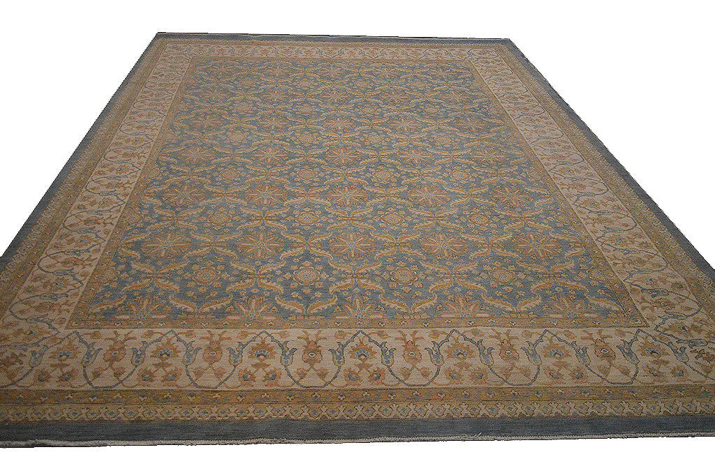 9.1 x 11.6 Light Blue Chobi Peshawar Handmade Wool Rug #PIX-28539