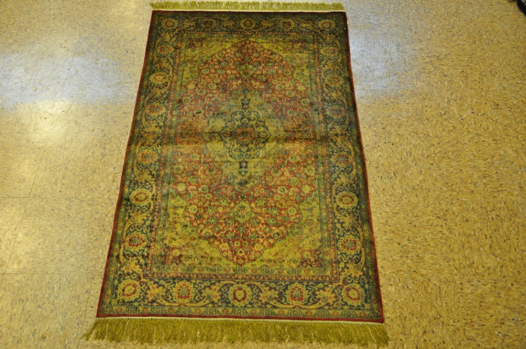 3 x 5 Fine Silk Handmade Overdyed Gold Coral Rug #PIX-28728