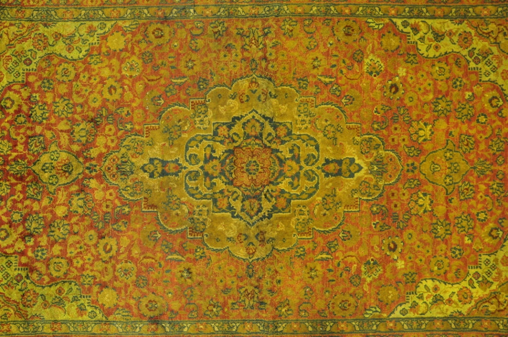 3 x 5 Fine Silk Handmade Overdyed Gold Coral Rug #PIX-28728