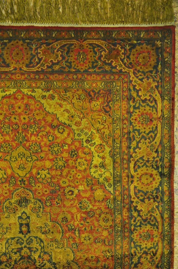 3 x 5 Fine Silk Handmade Overdyed Gold Coral Rug #PIX-28728