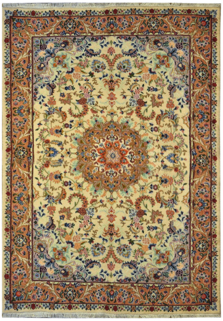 4.9 x 7 Authentic Persian Tabriz Rug Wool and Silk Handmade Iran #PIX-28998