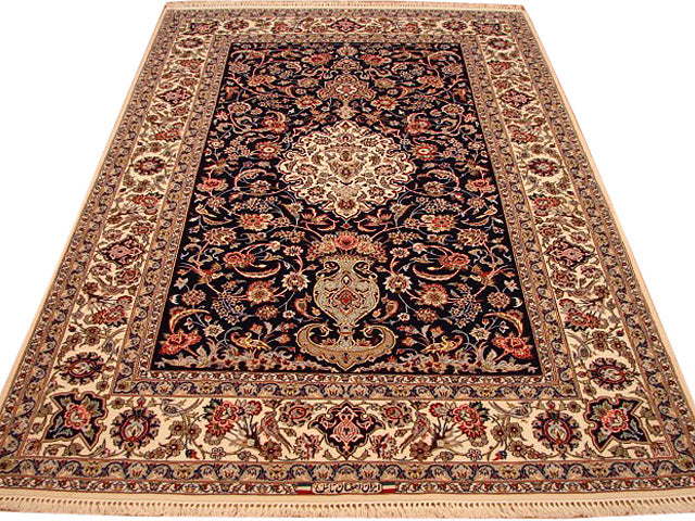 5 x 7.9 High Quality Authentic Persian Esfahan Rug Wool and Silk on Silk 500 KPSI #PIX-4219