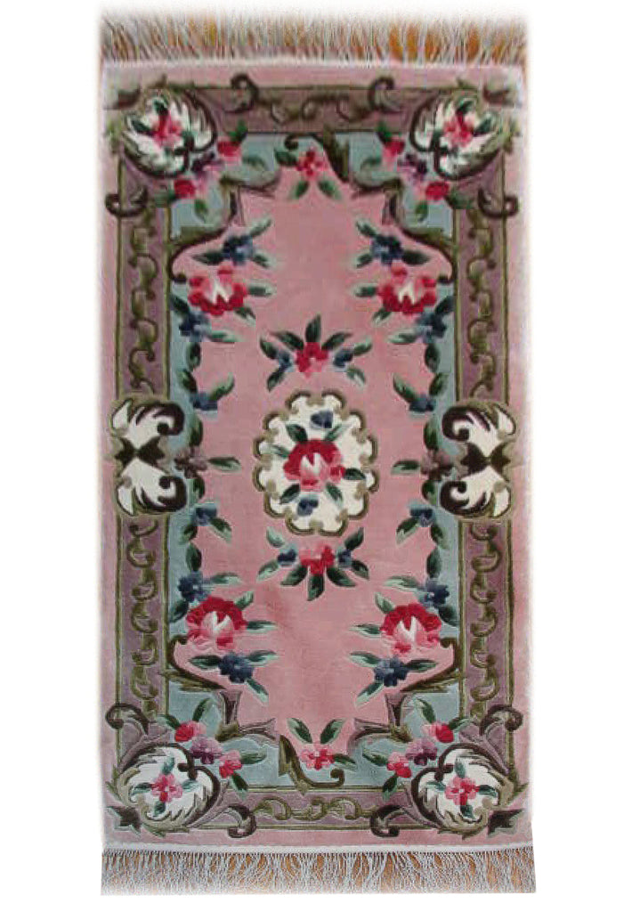 3 x 5 New Handmade Aubusson Rug Bamboo Silk Pink #PIX-6265