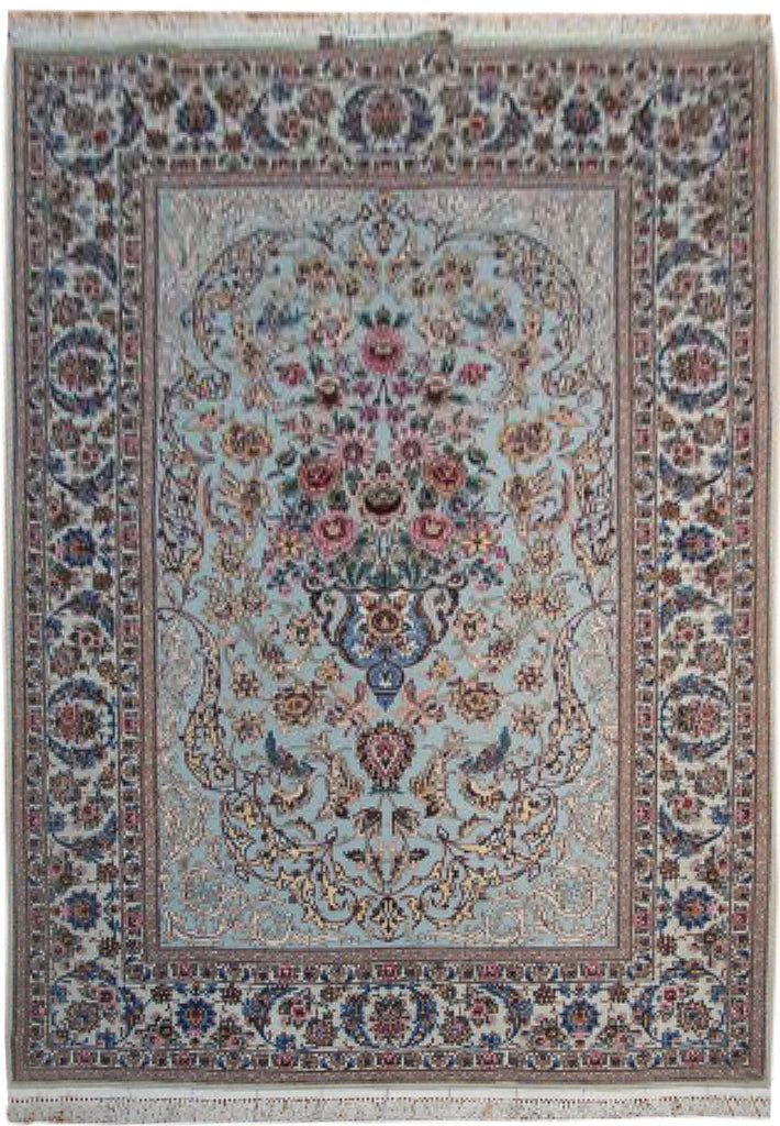 5 x 7.5 Super Fine Authnetic Persian Isfahan Rug Signed Wool and Silk 500 Kpsi #PIX-8891