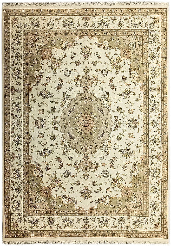 9' x 12' Quality Wool and Silk Tabriz Rug IVORY SAGE #PIX-5960