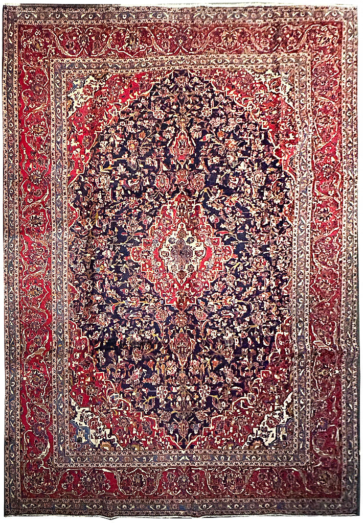 9.8 x 14.4 Persian Navy Blue Kashan Rug BLUE RED 8661