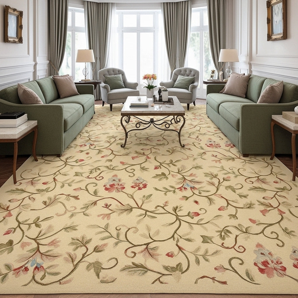 9 x 12.9 Flat Weave Rug Handmade French Country Floral #PIX-14908