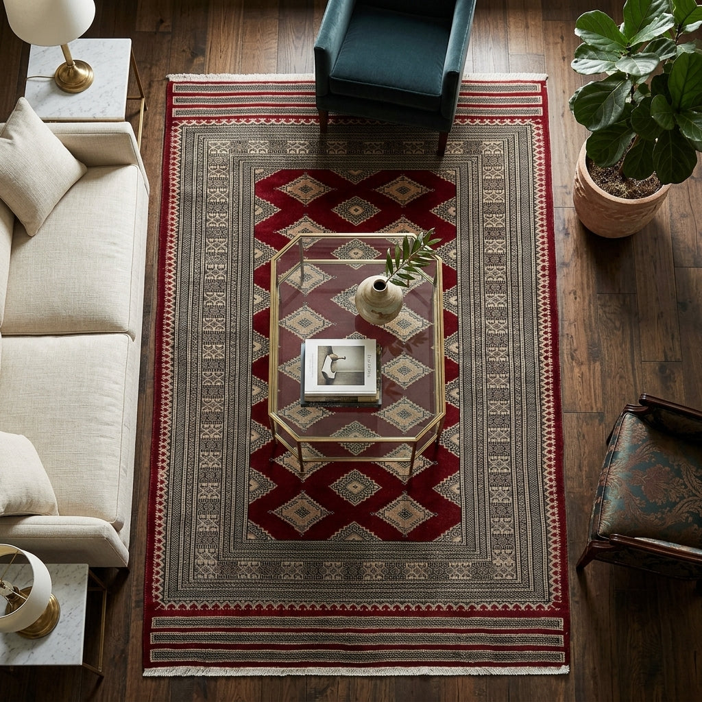 4 x 6 Hand-Knotted New Jaldar Bokhara Rug Rich Burgundy #PIX-25450