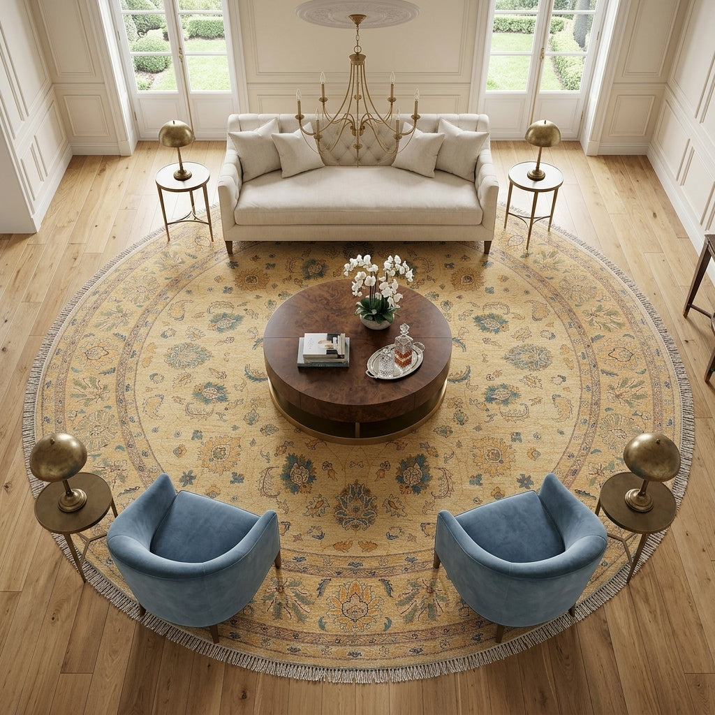 13 x 13 feet Round Chobi Peshawar Zigler Rug Natural Wool #F-3120