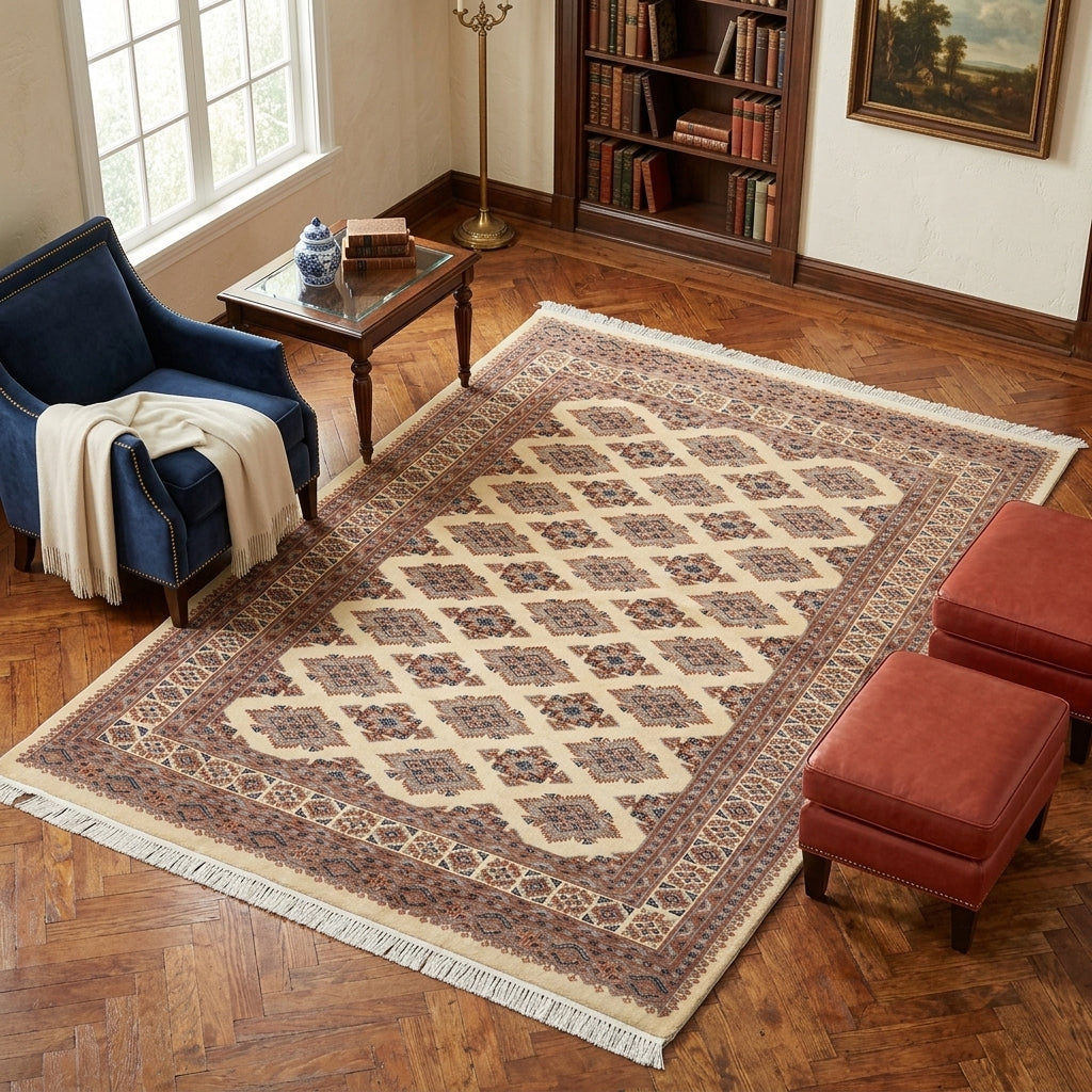 4 x 6 Jaldar Bokhara Rug Geormetric Soft Natural Wool Hand-Knotted #B-78166
