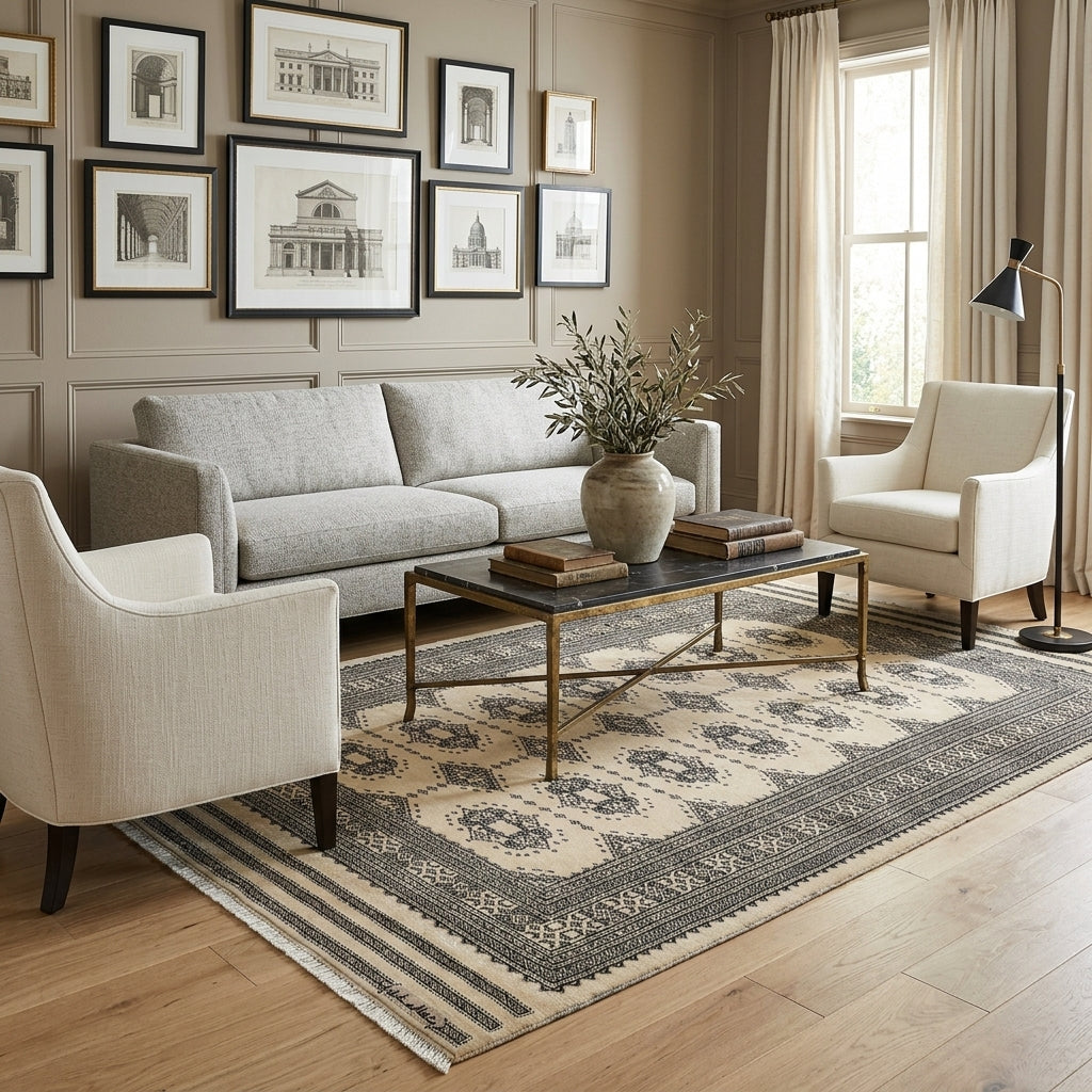 4 x 6.7 Jaldar Bokhara Rug Hand-Knotted Modern #B-75628