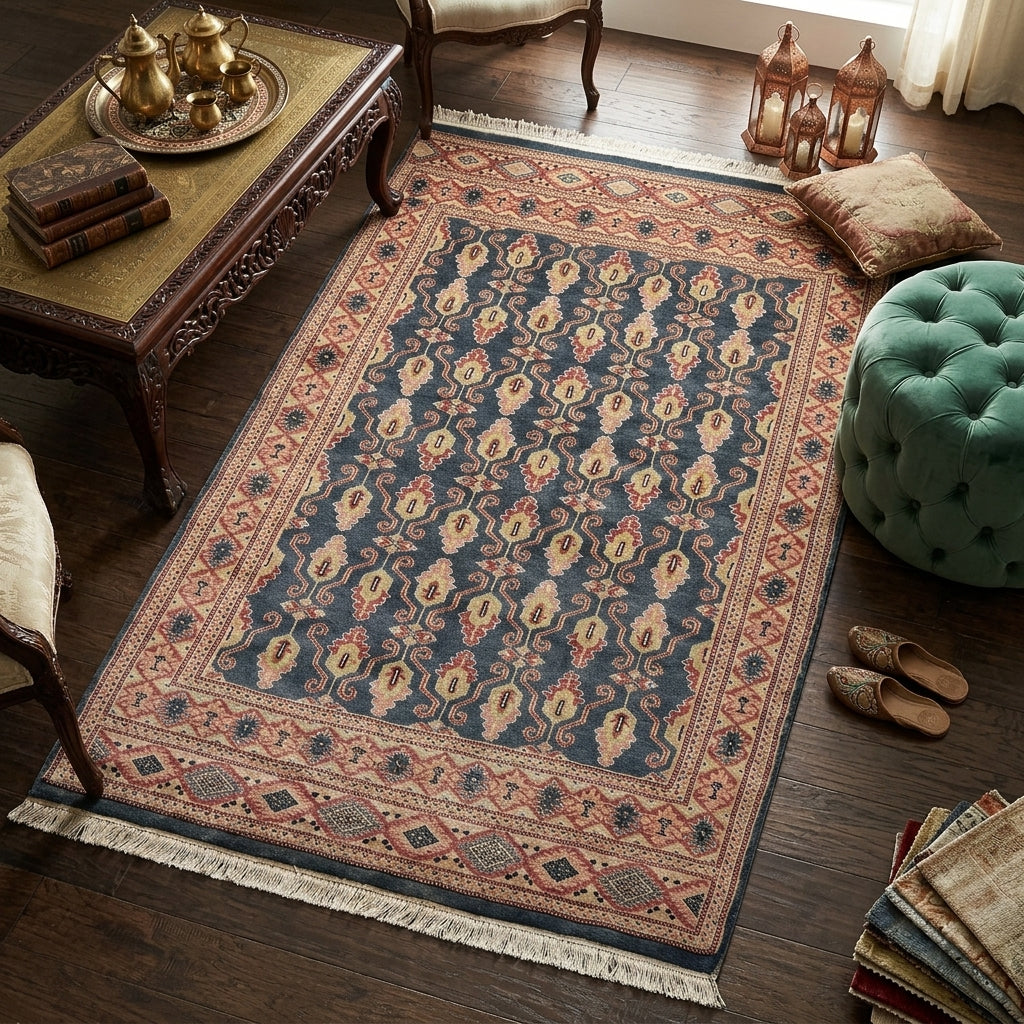 4 x 6.3 Hand-Knotted Paksiatn Jaldar Rug Slate BLue #PIX-19612