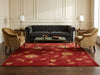 Load image into Gallery viewer, Living room with a dark gray sofa, two armchairs, and a red patterned rug.