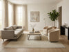 Load image into Gallery viewer, Modern living room with beige sofa, armchairs, and a coffee table.