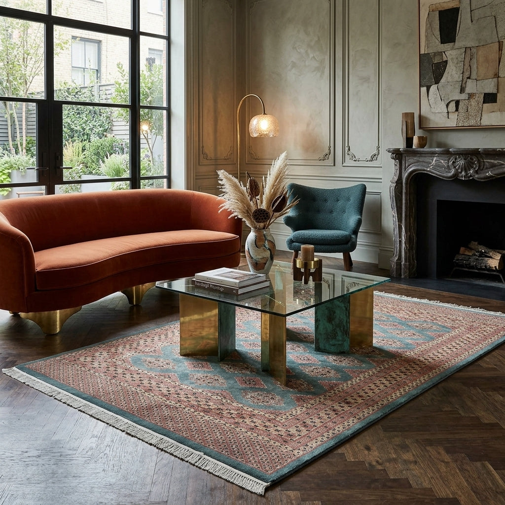 4 x 7 Green Jaldar Bokara Rug #B-78151