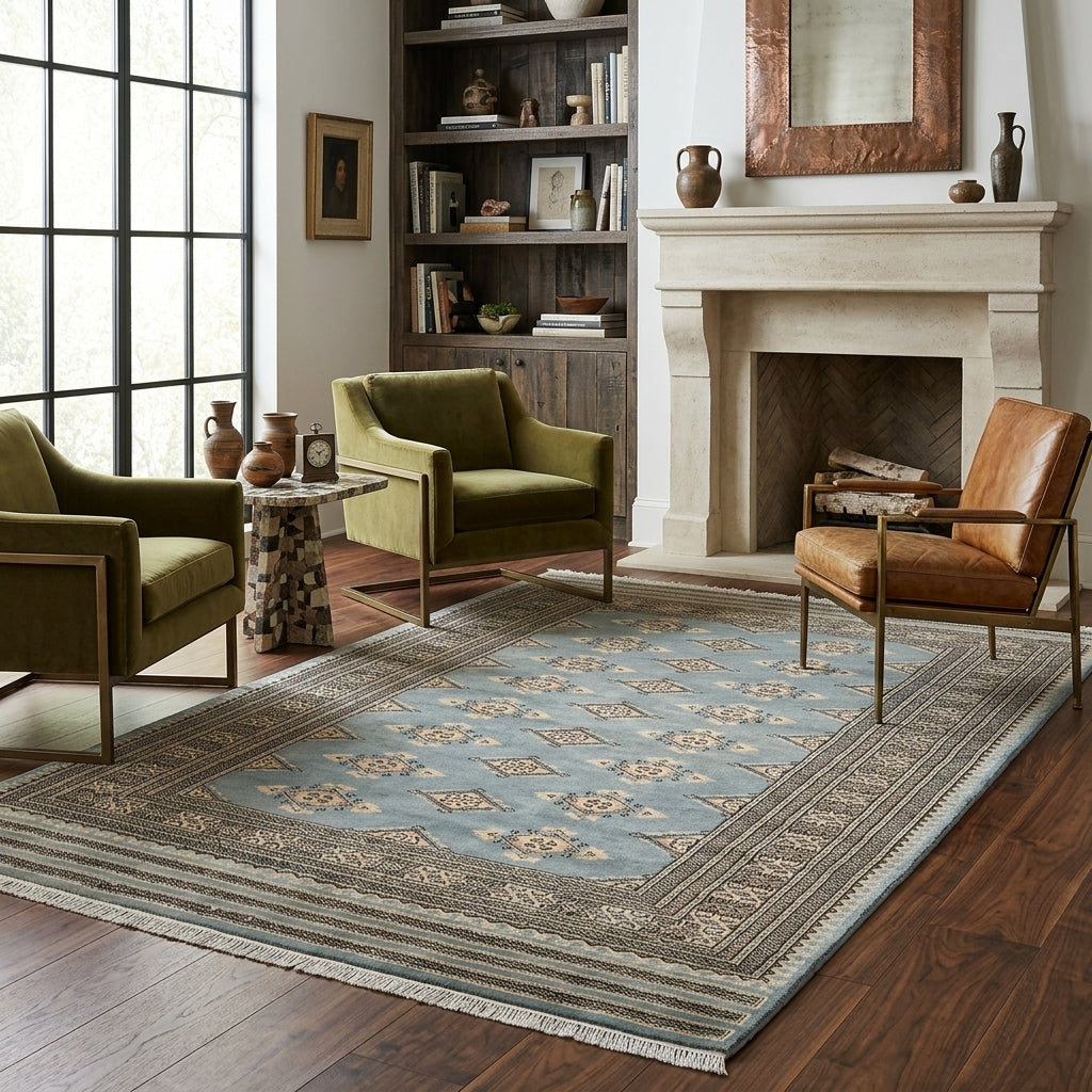 4 x 6 Hand-Knotted Jaldar Bkara Rug Slate Blue #F-3115