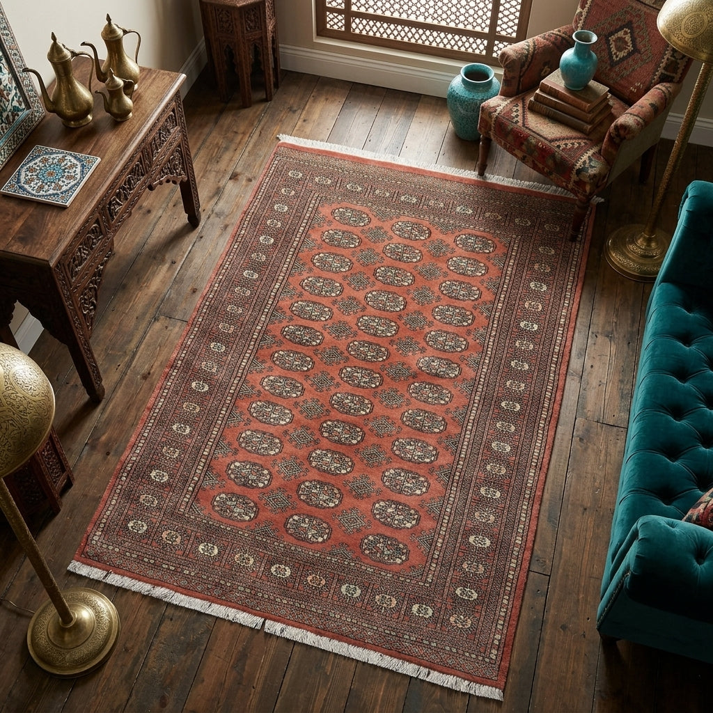 4 x 6 New Jaldar Rug Hand-Knotted Pakistan Rug Copper Brown #F-3113