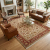Load image into Gallery viewer, Living room with brown leather furniture, a fireplace, and large windows.