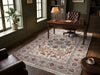 Load image into Gallery viewer, An ornate traditional area rug with a beige, blue, and red floral pattern.