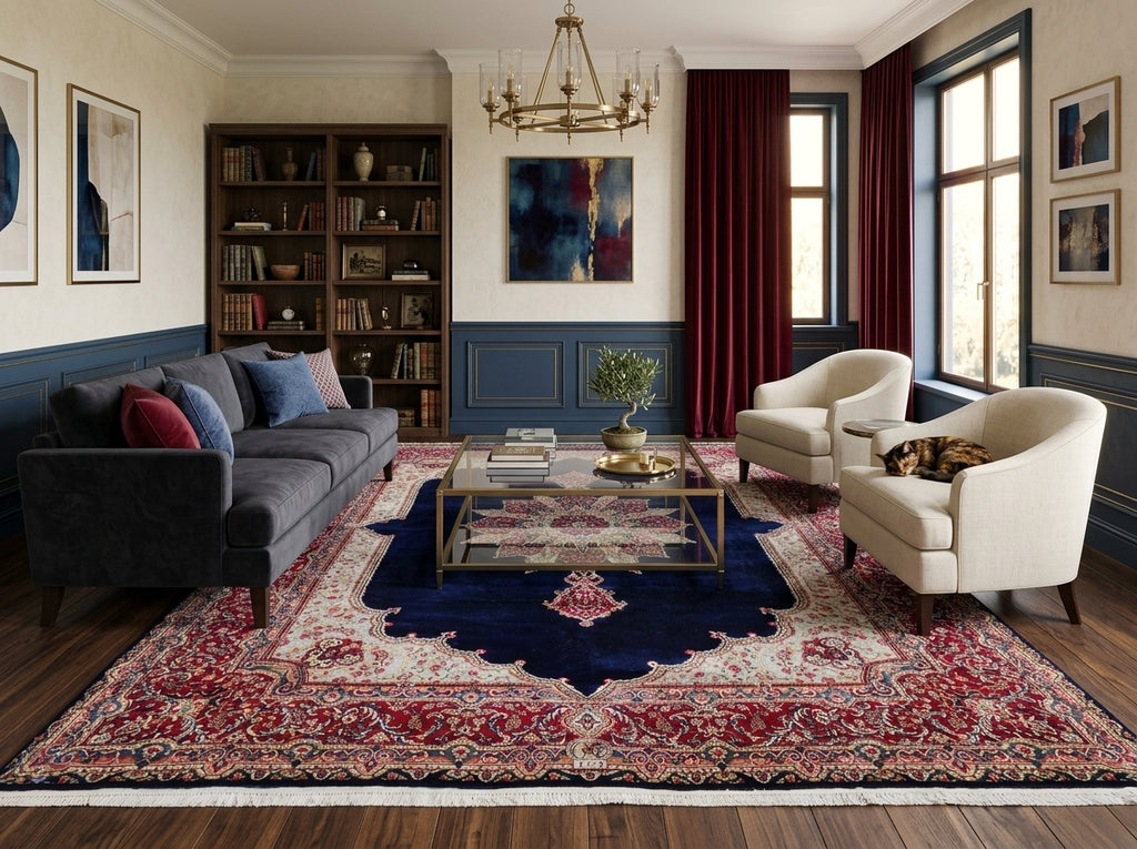 10 x 13 SIGNED Royal Navy Blue Signed Persian Kerman Rug-Iran CLASSIC FORMAL TRADITIONAL IRAN #PIX-12958