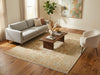Load image into Gallery viewer, A large traditional-style area rug in beige and cream with subtle floral motifs.