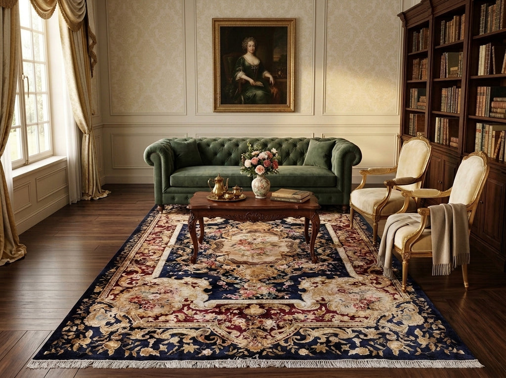 6 x 9 Art Silk French Aubusson Silk Rug ROYAL BLUE #PIX-27503