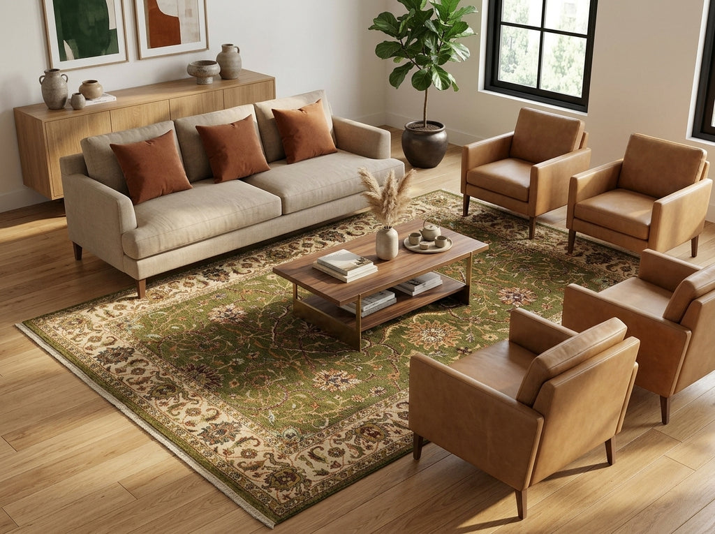 5.5 x 8.6 Green Quality Handmade Wool Ziglar Rug #B-74029