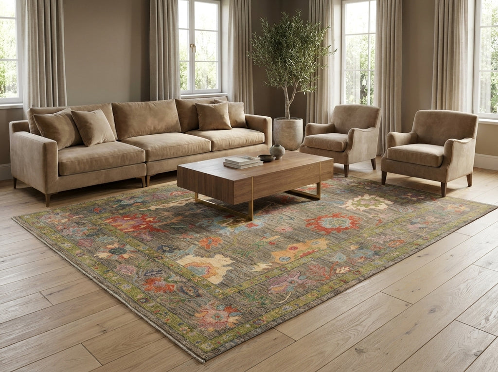 8 x 9.9 Green Handmade Oushak Rug - view 2