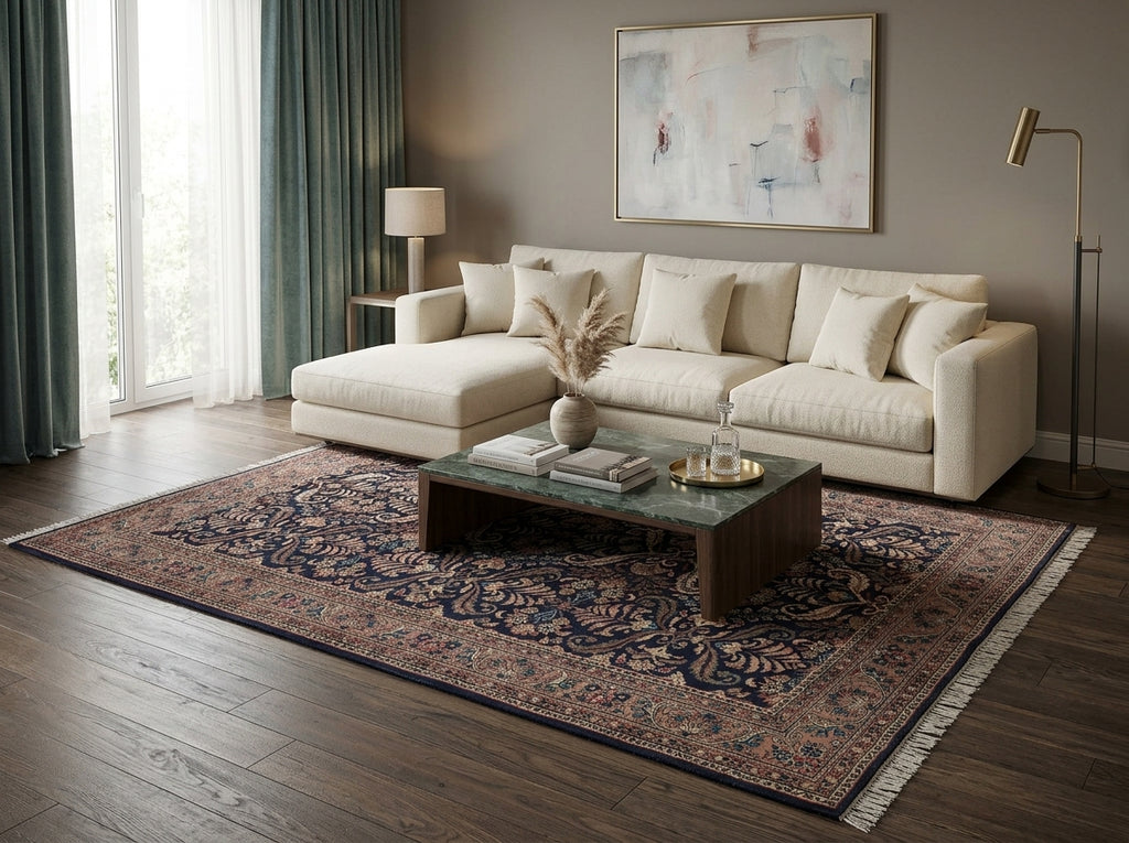 6.9 x 10 Dark Blue Fine Wool Persian Sarouk Lilihan Rug - view 2