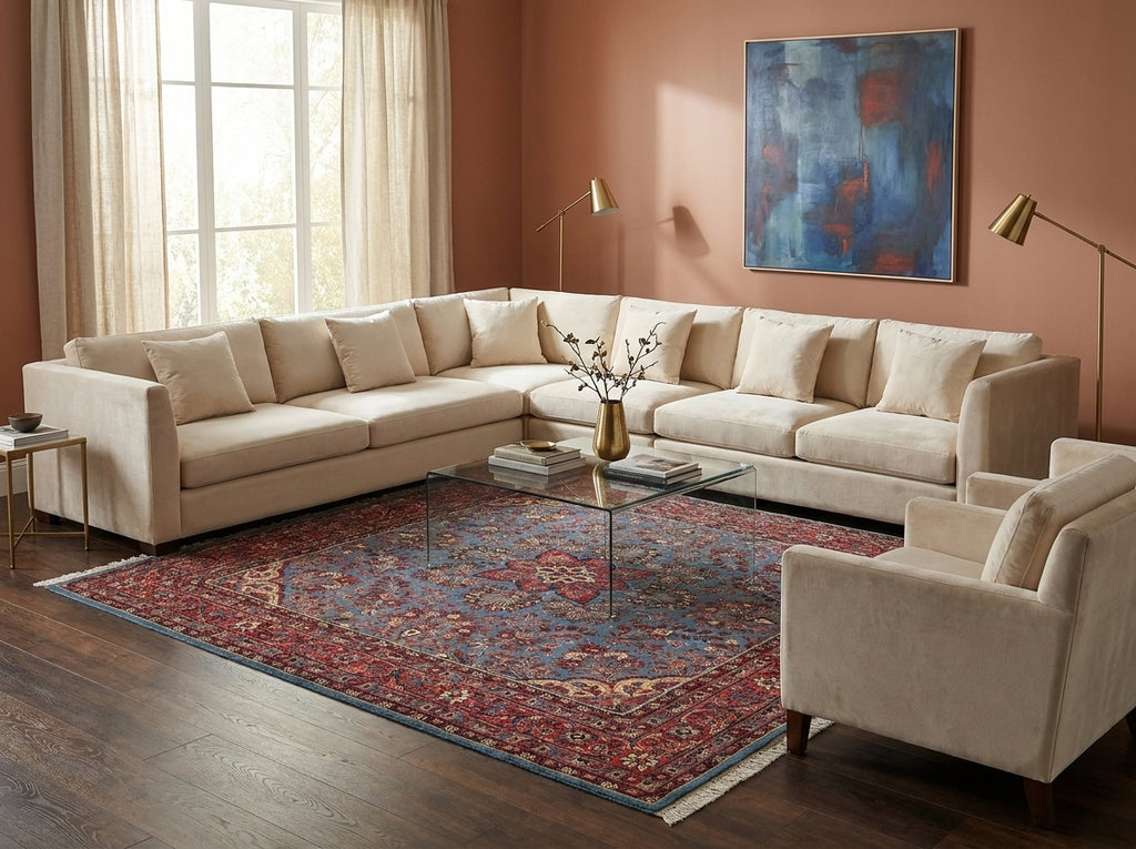 7 x 7 Blue Fine Persian Sarouk Square Rug - view 2