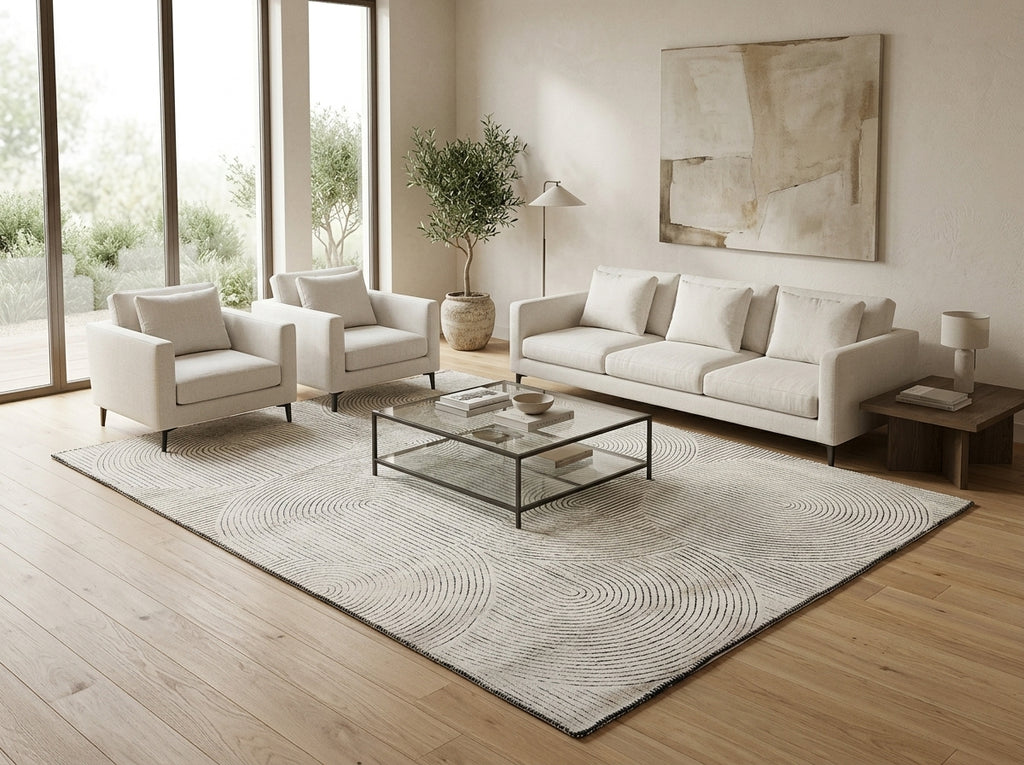 7.7 x 10 Modern Handmade Rug White Black #F-3324
