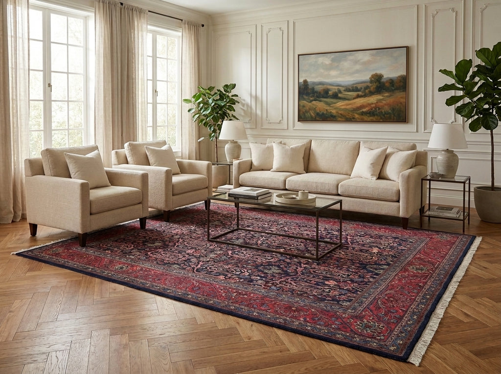 7 x 10 Navy Blue Fine Persian Sarouk Bijar Rug 72326