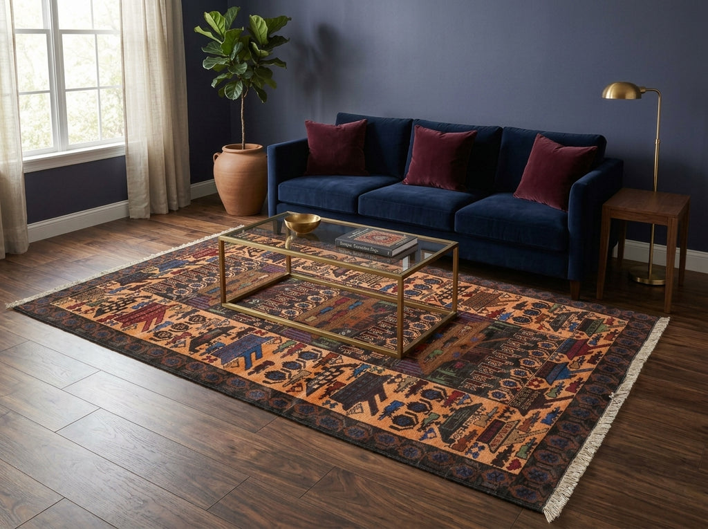 3.8 x 6.4 Brown Wool Afghan Baluch Rug #F-3239