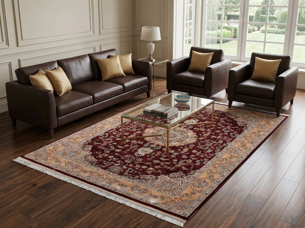 6.6 x 10 Burgundy Bamboo Silk Turkish Rug Elegant - view 2