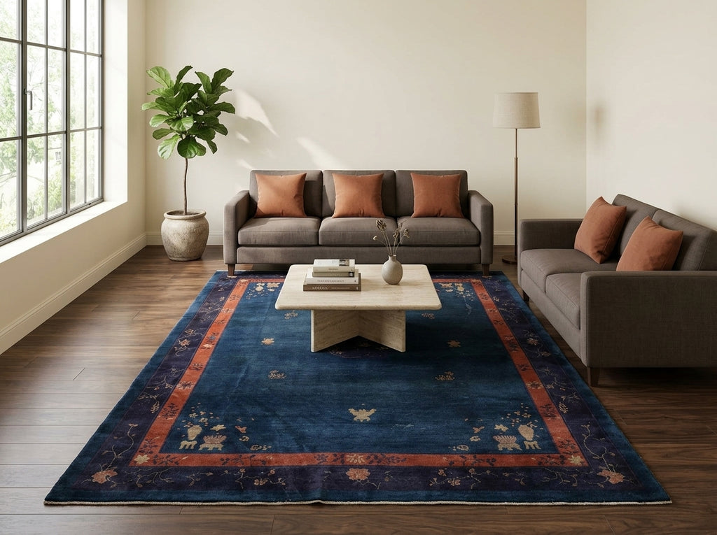 9 x 11.6 Antique Art Deco Bejing Rug Blue #PIX-22337