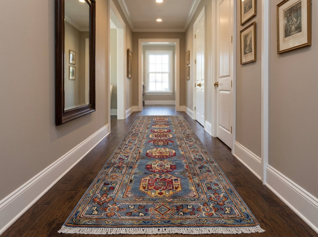 2.10 x 9. 10 Feet Afghan Kazak Runner Blue #F-3269