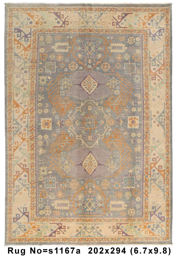 6.8 x 9.8 Gray Handmade Elegant Kazak Rug #S1167