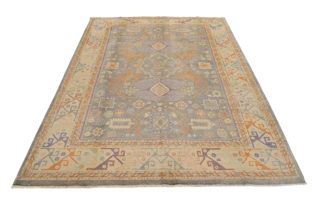 6.8 x 9.8 Gray Handmade Elegant Kazak Rug #S1167