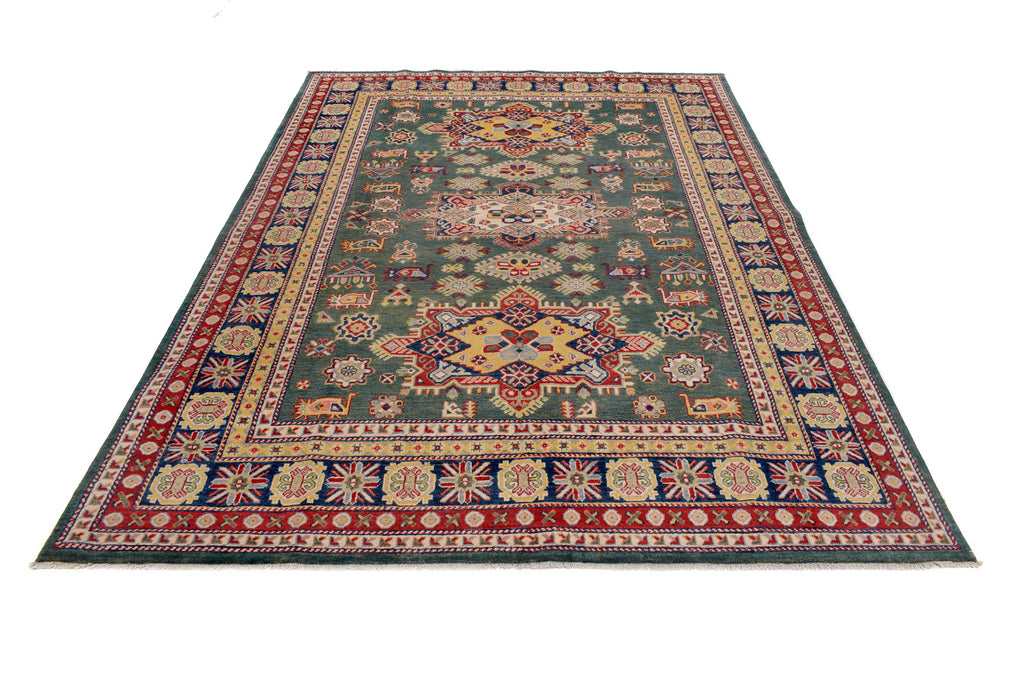 6.8 x 9.9 Handmade Green Exquisite Kazak Rug #S1169