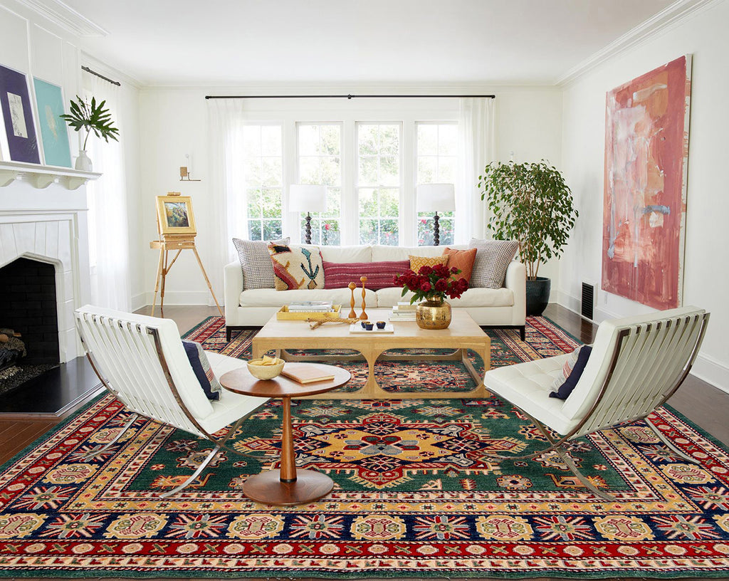 6.8 x 9.9 Handmade Green Exquisite Kazak Rug #S1169