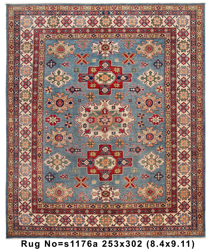 8.4 x 10.0 Light Blue Handmade Kazak Rug #S1176
