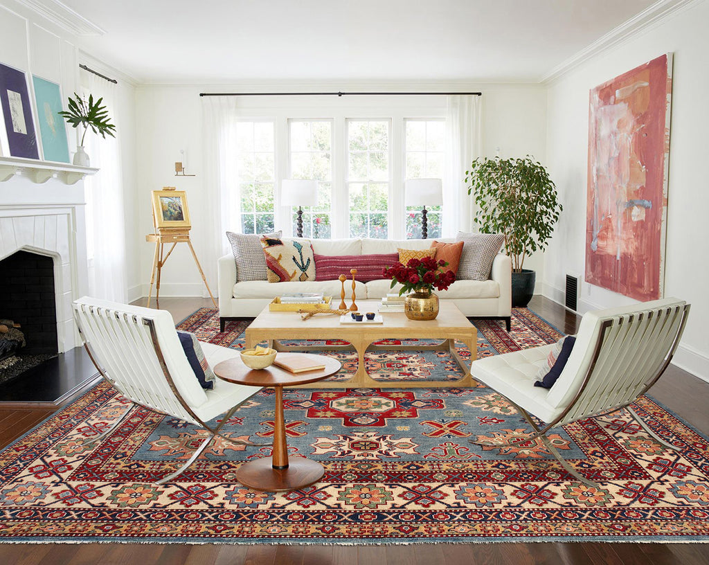 8.4 x 10.0 Light Blue Handmade Kazak Rug #S1176