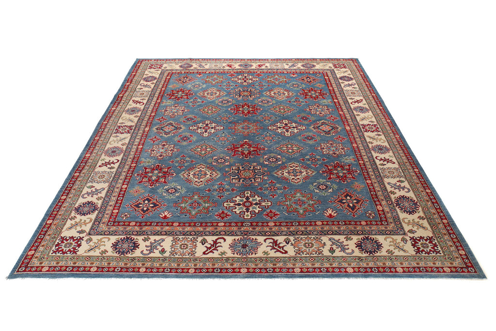 9.1 x 11.7 Blue Handmade All Over Pattern Kazak Rug #S1179