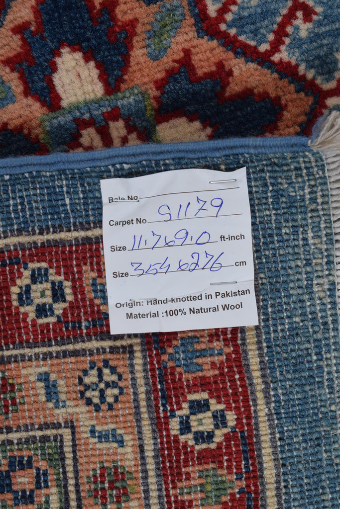 9.1 x 11.7 Blue Handmade All Over Pattern Kazak Rug #S1179