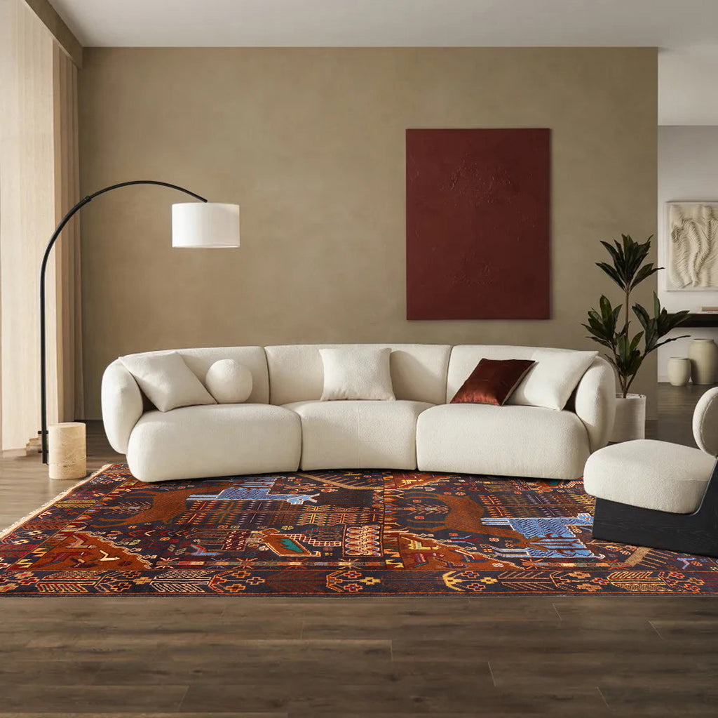 3.8 x 6.7 Afghan Tribal Wool Rug ANIMALS #SH1377