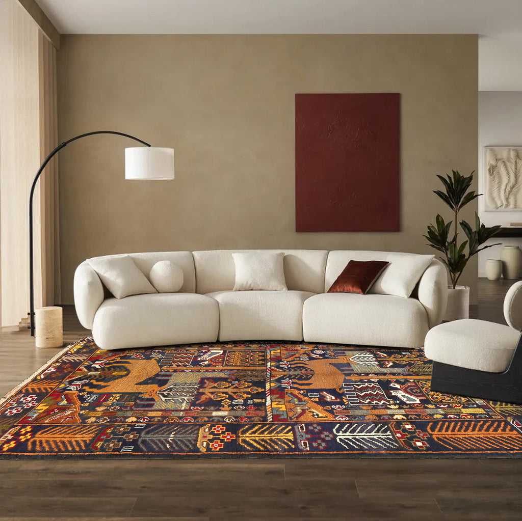 3' x 6' Pictorial Handmade Afghan Village Rug Animals #SH1384