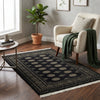 Load image into Gallery viewer, 4.8 x 6.6 Black Hand-Knotted Quality Wool Bokhara Rug #F-3128