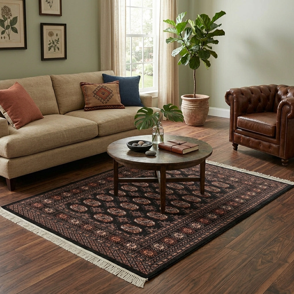 4 x 6 Hand-Knotted Bokhara Rug Black #F-3130