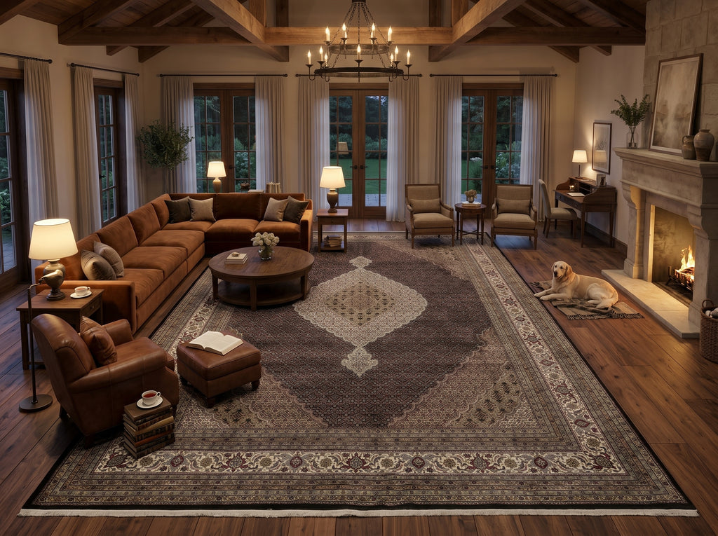Cozy living room with a large rug.